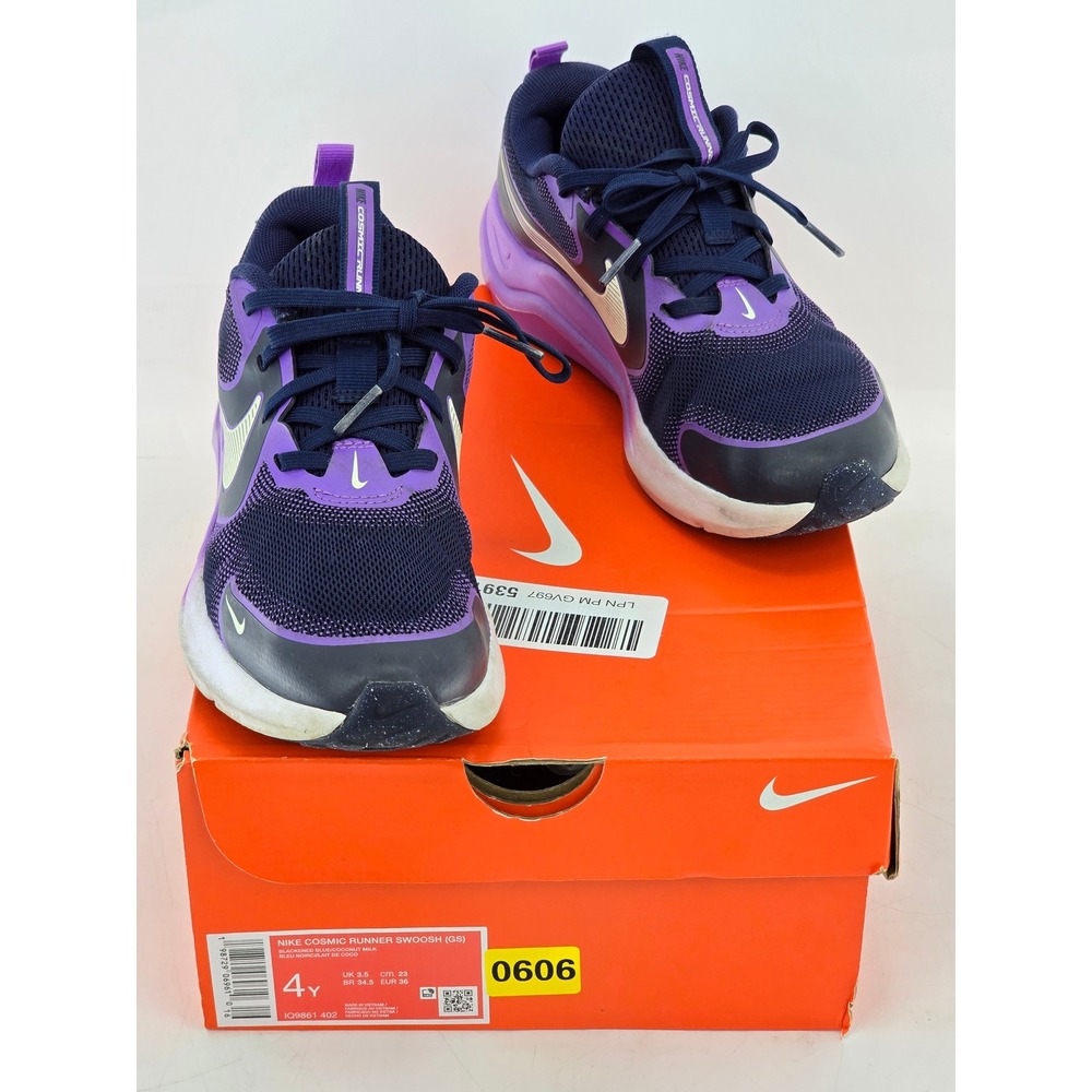 Nike Cosmic Runner Swoosh Kids 4Y Blue Purple IQ9861-402 - Good